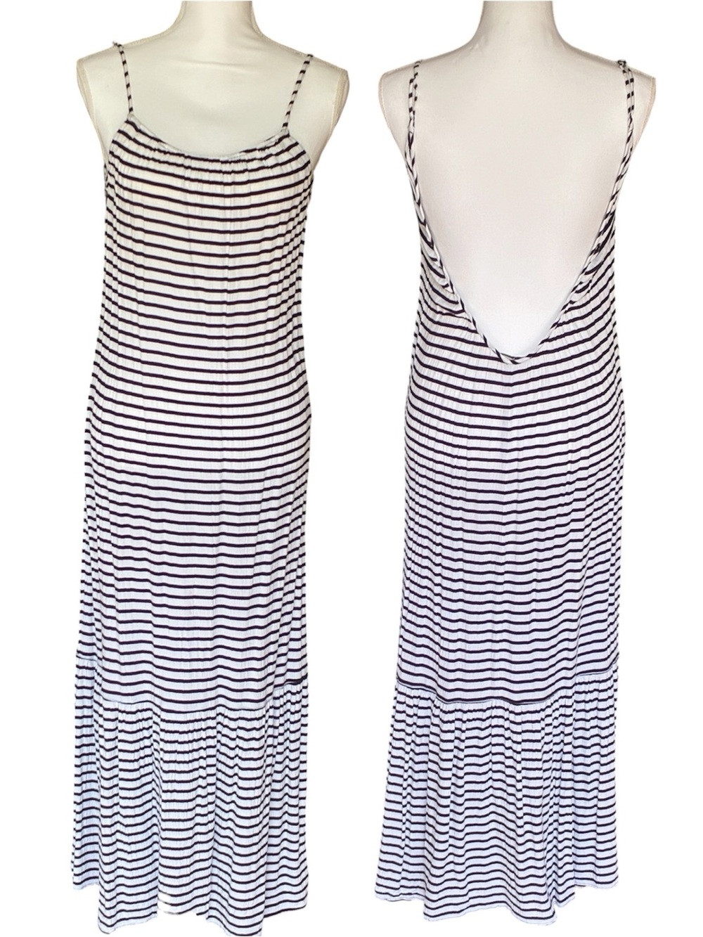 edc by Esprit Navy White Stripe Adjustable Straps Open Back Maxi Casual Dress S